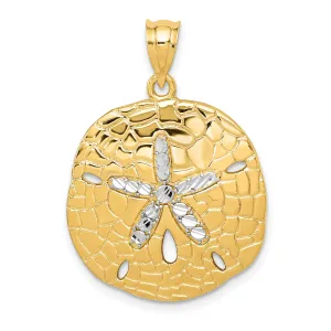 14K Gold Sand Dollar Pendant with White Rhodium Diamond-Cut Polished Finish