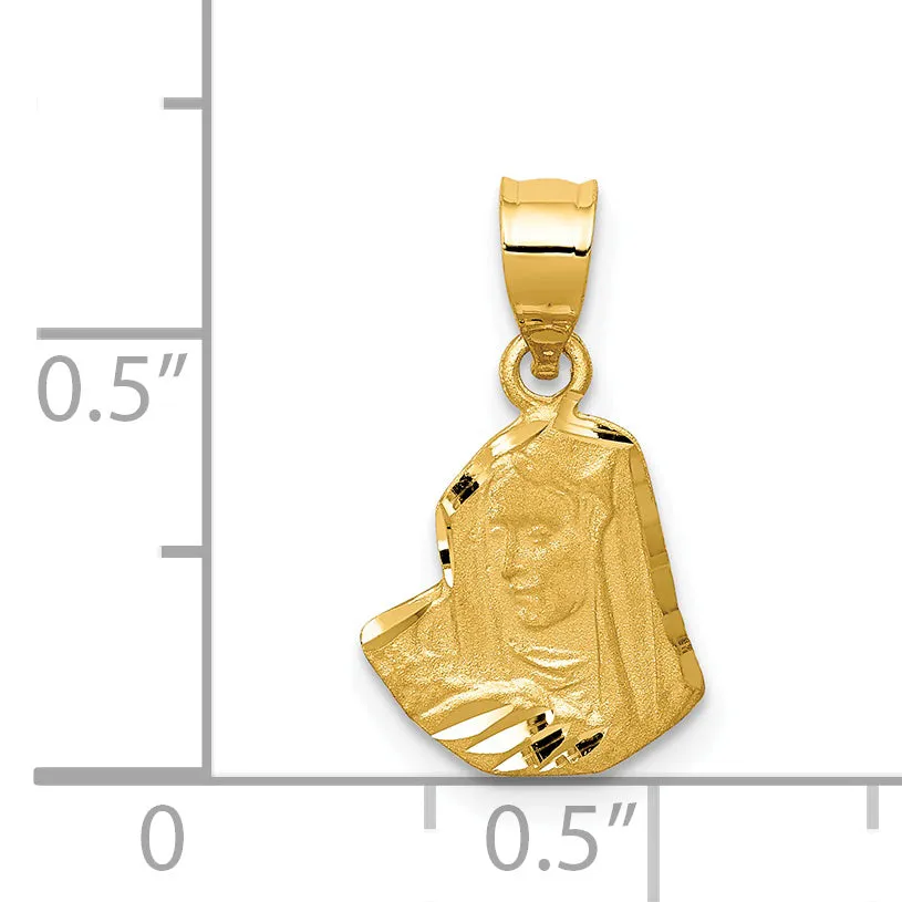 14K Gold Satin Diamond-Cut Mary Pendant with Brushed Finish  Solid & Elegant