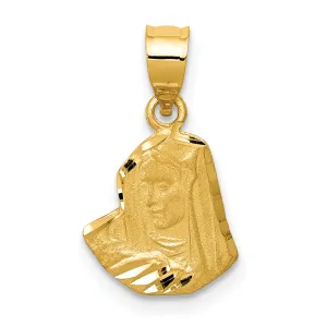 14K Gold Satin Diamond-Cut Mary Pendant with Brushed Finish  Solid & Elegant
