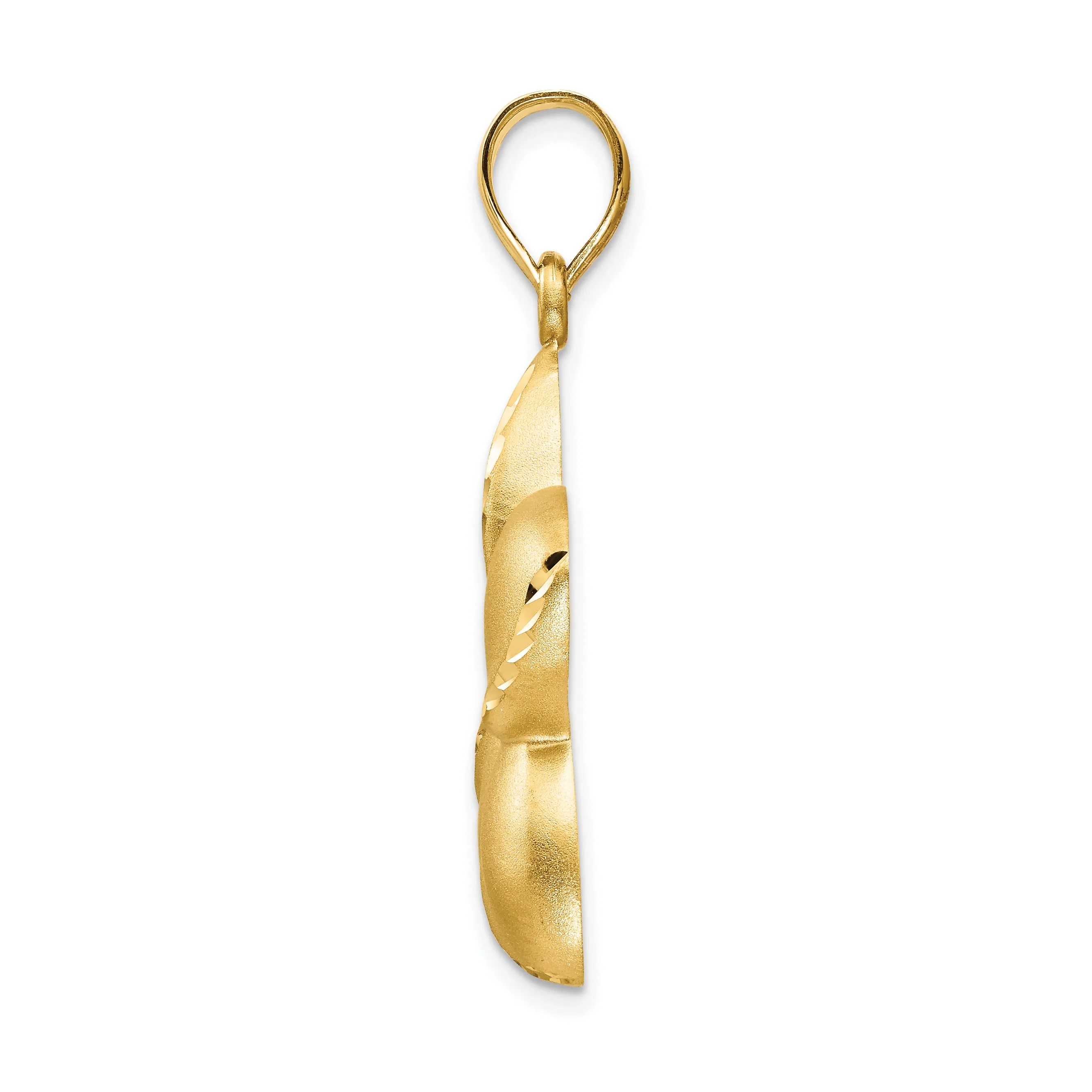14K Gold Satin Diamond-Cut Plumeria Pendant Elegant Open Back Design