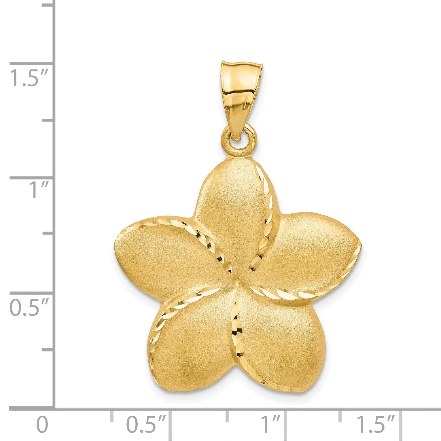 14K Gold Satin Diamond-Cut Plumeria Pendant Elegant Open Back Design