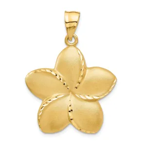 14K Gold Satin Diamond-Cut Plumeria Pendant Elegant Open Back Design