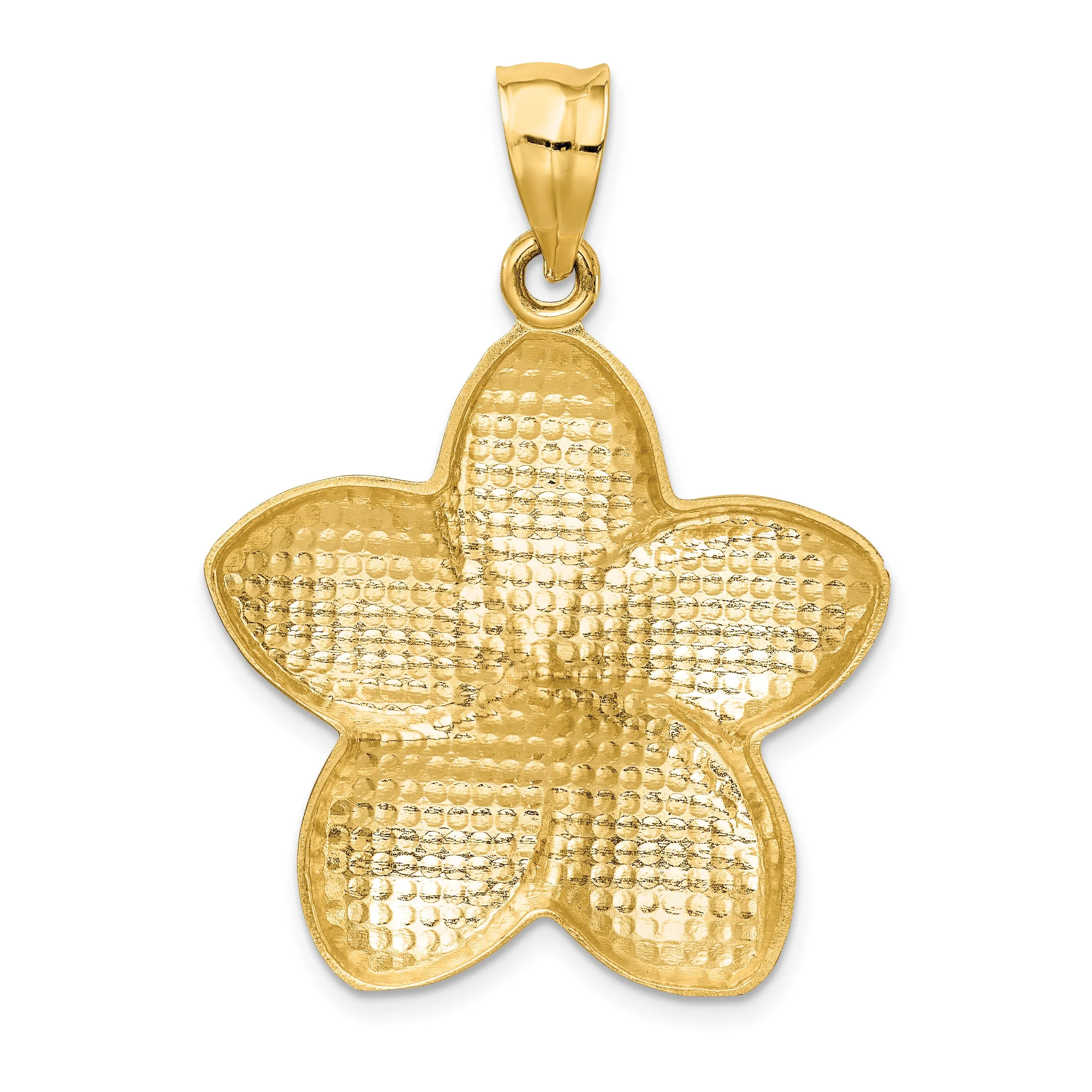 14K Gold Satin Diamond-Cut Plumeria Pendant Elegant Open Back Design