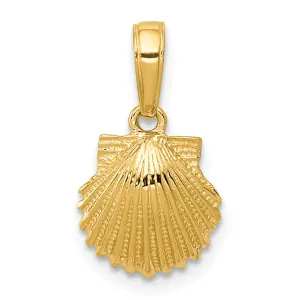 14K Gold Scallop Shell Pendant with Polished Textured Finish by Sophia Jewelers