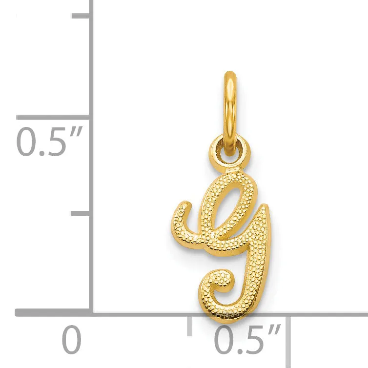 14K Gold Script Letter G Initial Charm with Polished Textured Finish
