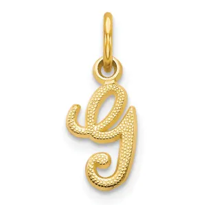14K Gold Script Letter G Initial Charm with Polished Textured Finish