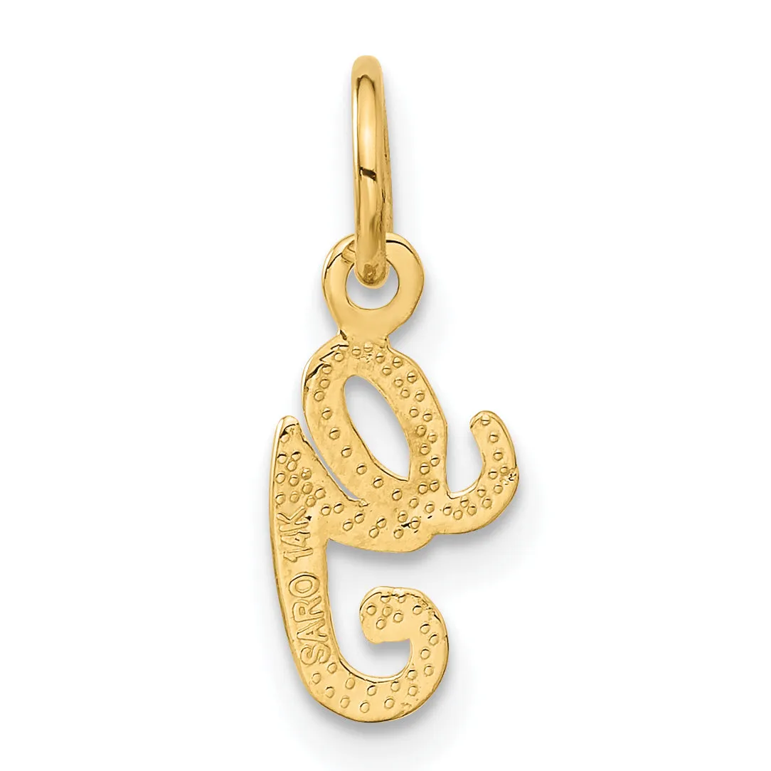 14K Gold Script Letter G Initial Charm with Polished Textured Finish
