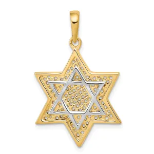 14K Gold Star of David Pendant with Rhodium Mesh Accent, 32mm Elegant Design