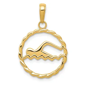 14K Gold Swimming Charm with Polished Finish and Open-Back Design  Elegant and Timeless