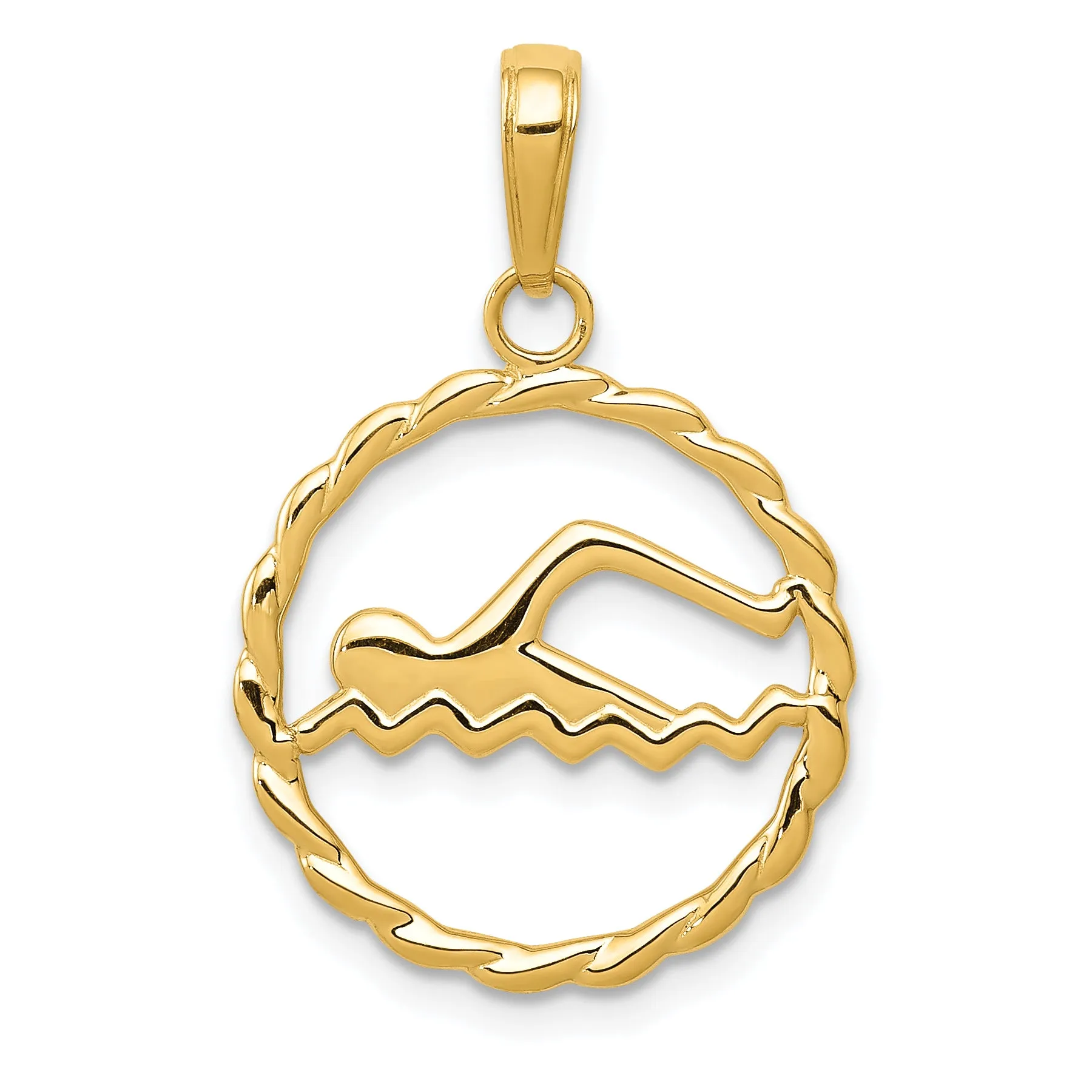 14K Gold Swimming Charm with Polished Finish and Open-Back Design  Elegant and Timeless