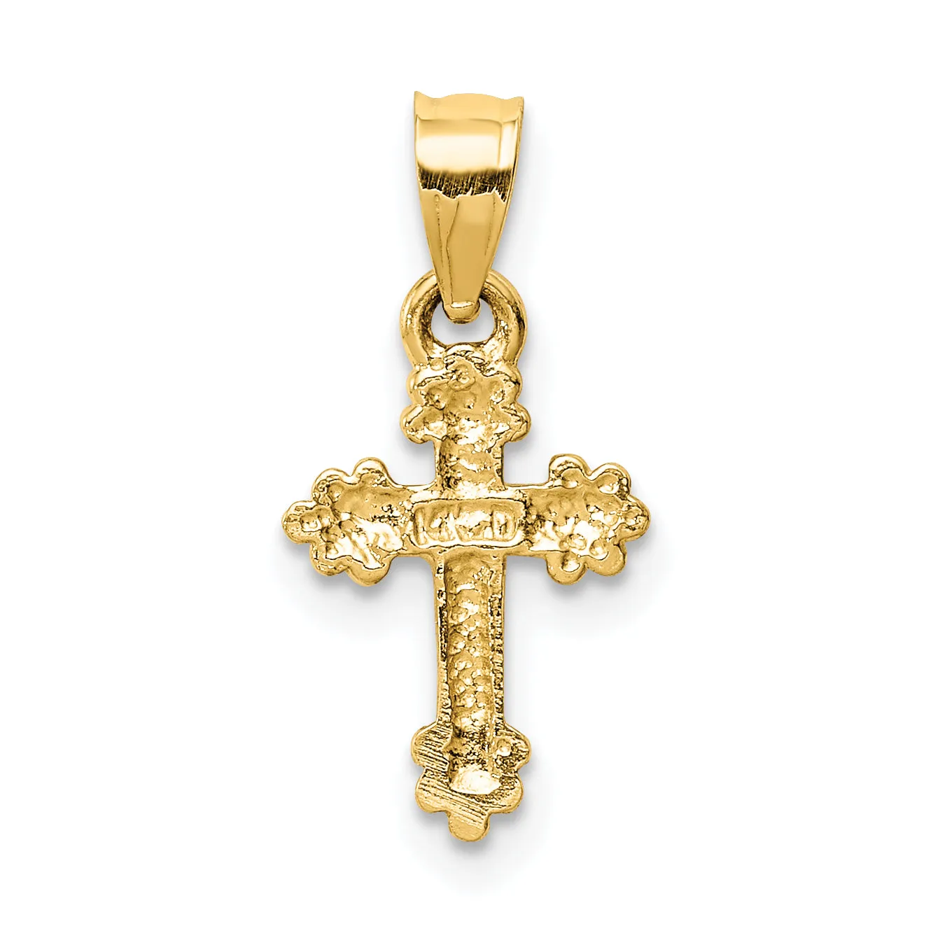 14K Gold Tiny Budded Cross Charm  Solid, Casted, Elegant Design