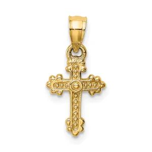 14K Gold Tiny Budded Cross Charm  Solid, Casted, Elegant Design