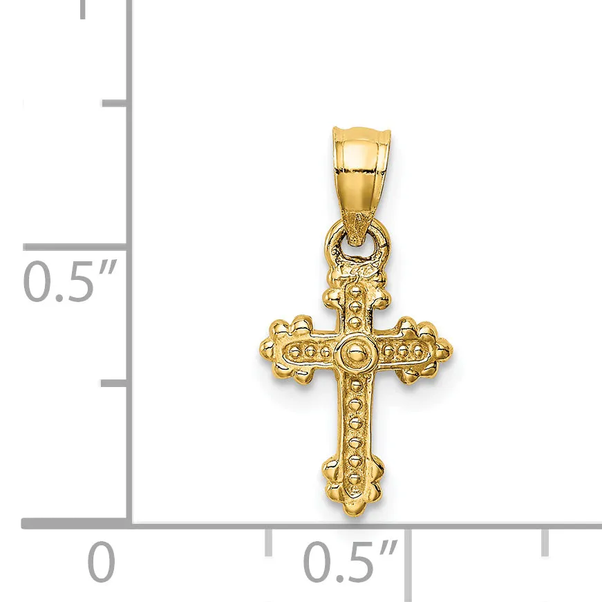 14K Gold Tiny Budded Cross Charm  Solid, Casted, Elegant Design