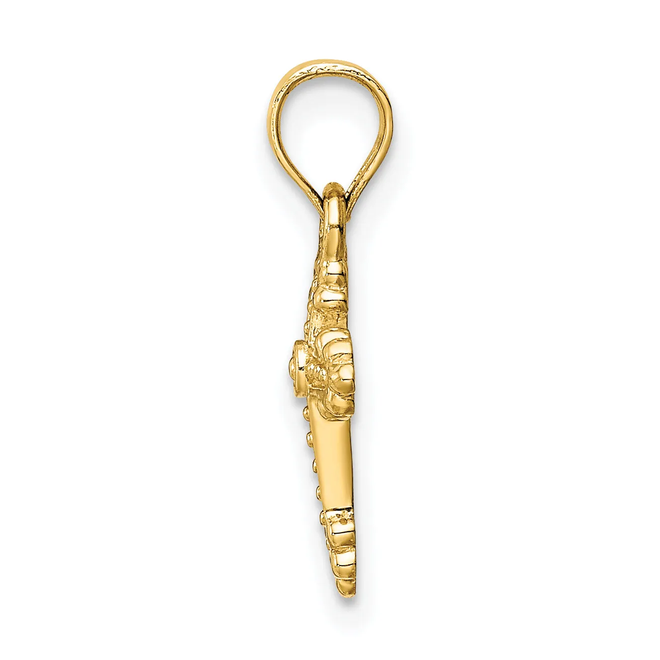 14K Gold Tiny Budded Cross Charm  Solid, Casted, Elegant Design