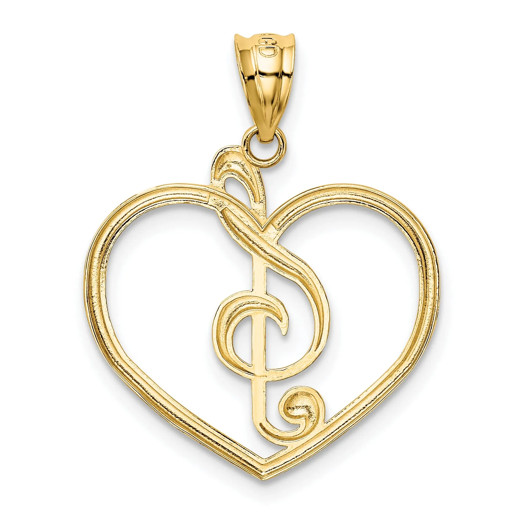 14K Gold Treble Clef Heart Charm with Polished Finish Elegant Design