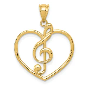 14K Gold Treble Clef Heart Charm with Polished Finish Elegant Design