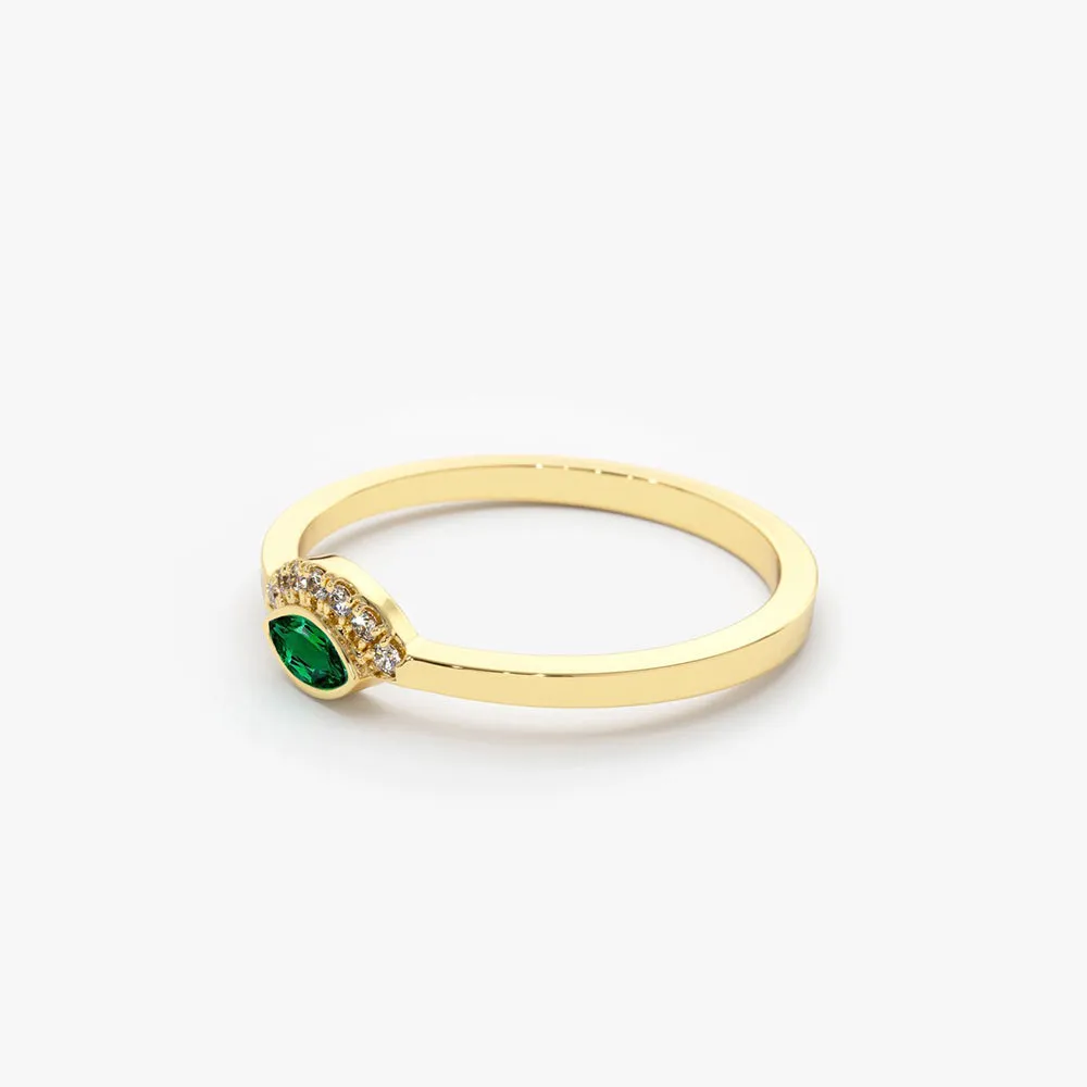 14k Marquise Emerald Eye Diamond Ring