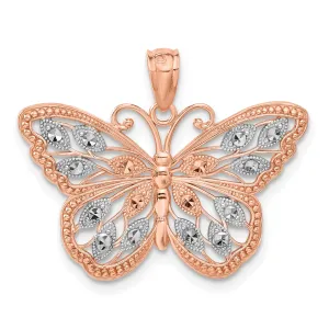 14K Rose Gold Butterfly Pendant with Rhodium Accents & Polished Finish