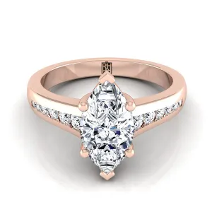 14K Rose Gold Marquise  Contemporary Tapered Diamond Channel Engagement Ring -1/6ctw