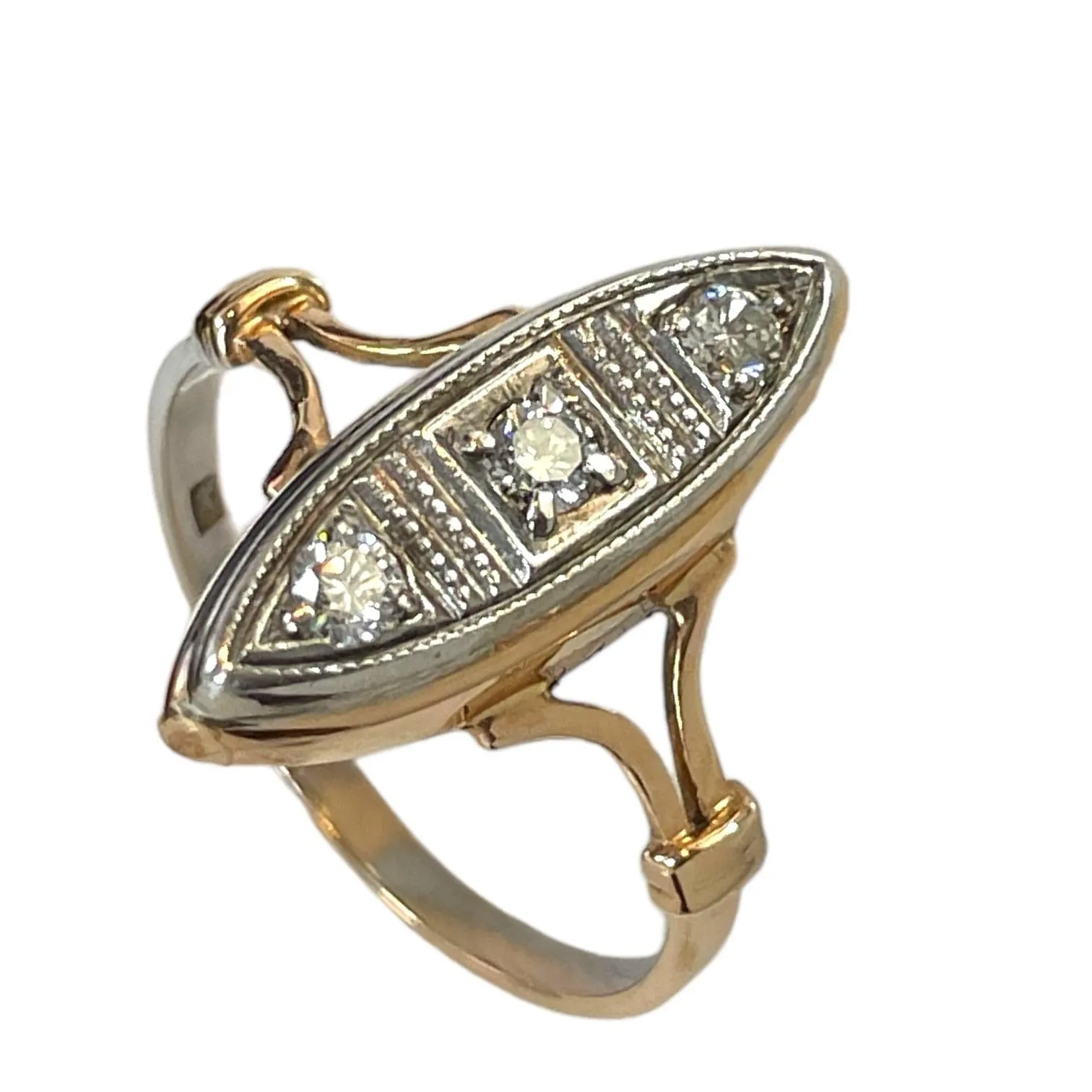 14K Three-Stone Russian Design Ring
