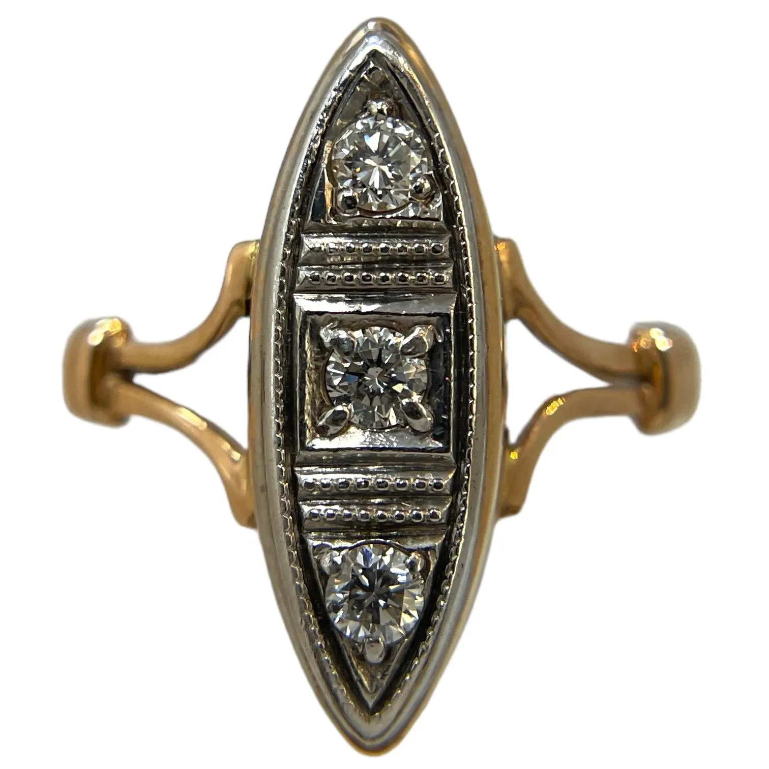 14K Three-Stone Russian Design Ring