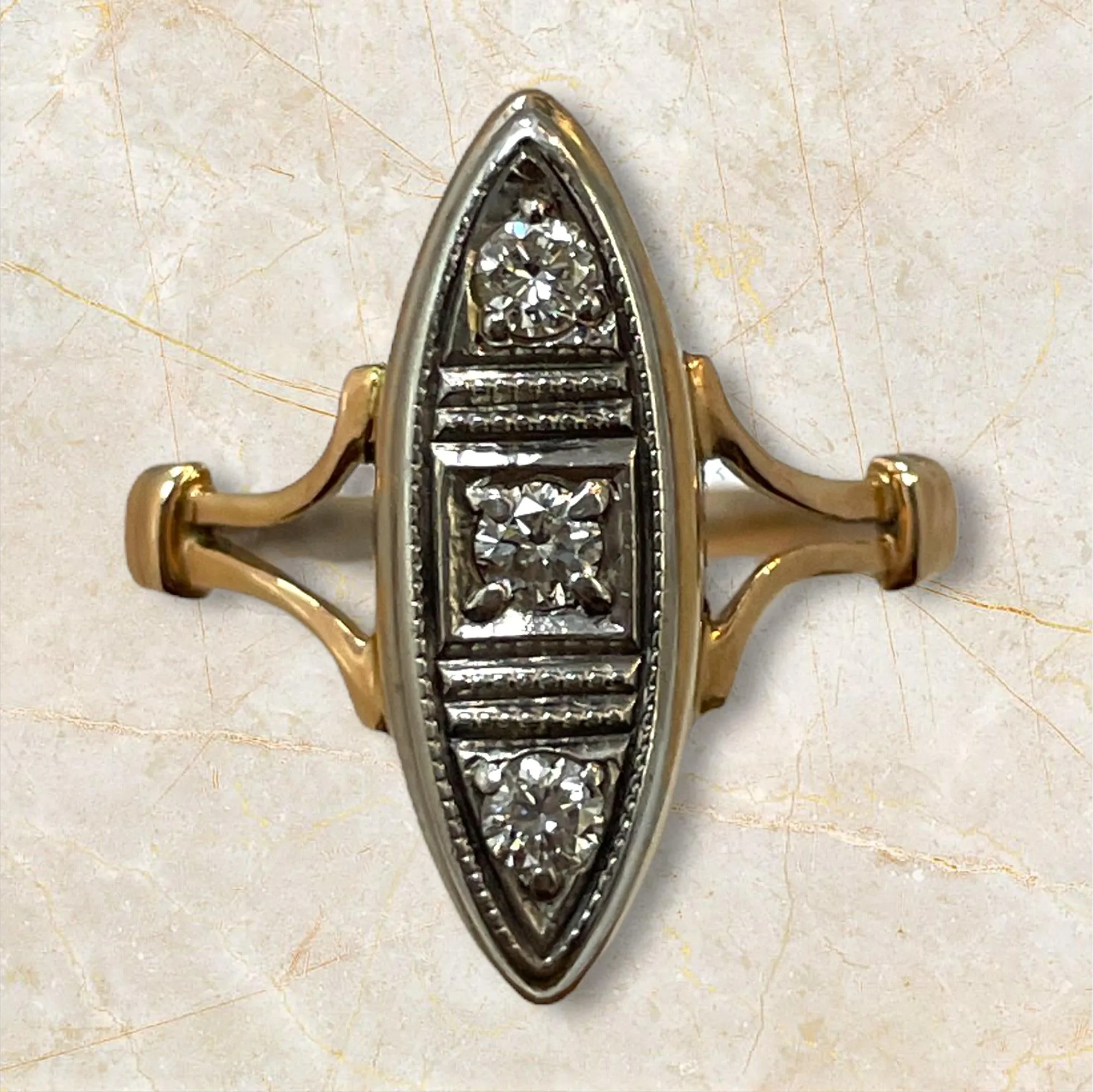 14K Three-Stone Russian Design Ring