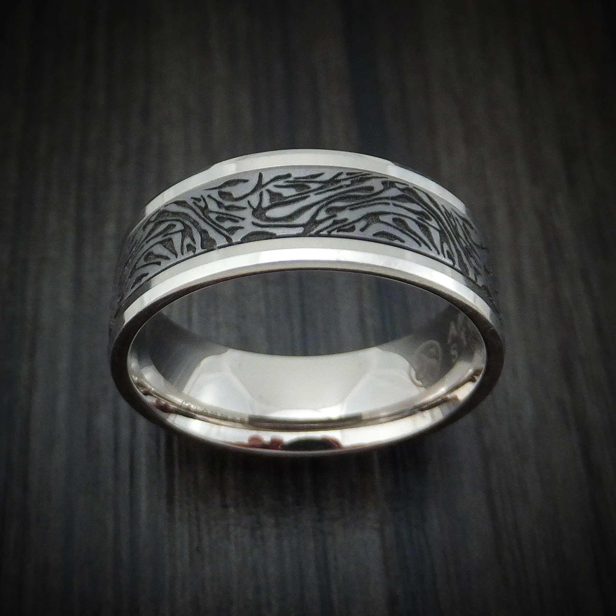 14K White Gold and Marble Design Tantalum Men's Ring
