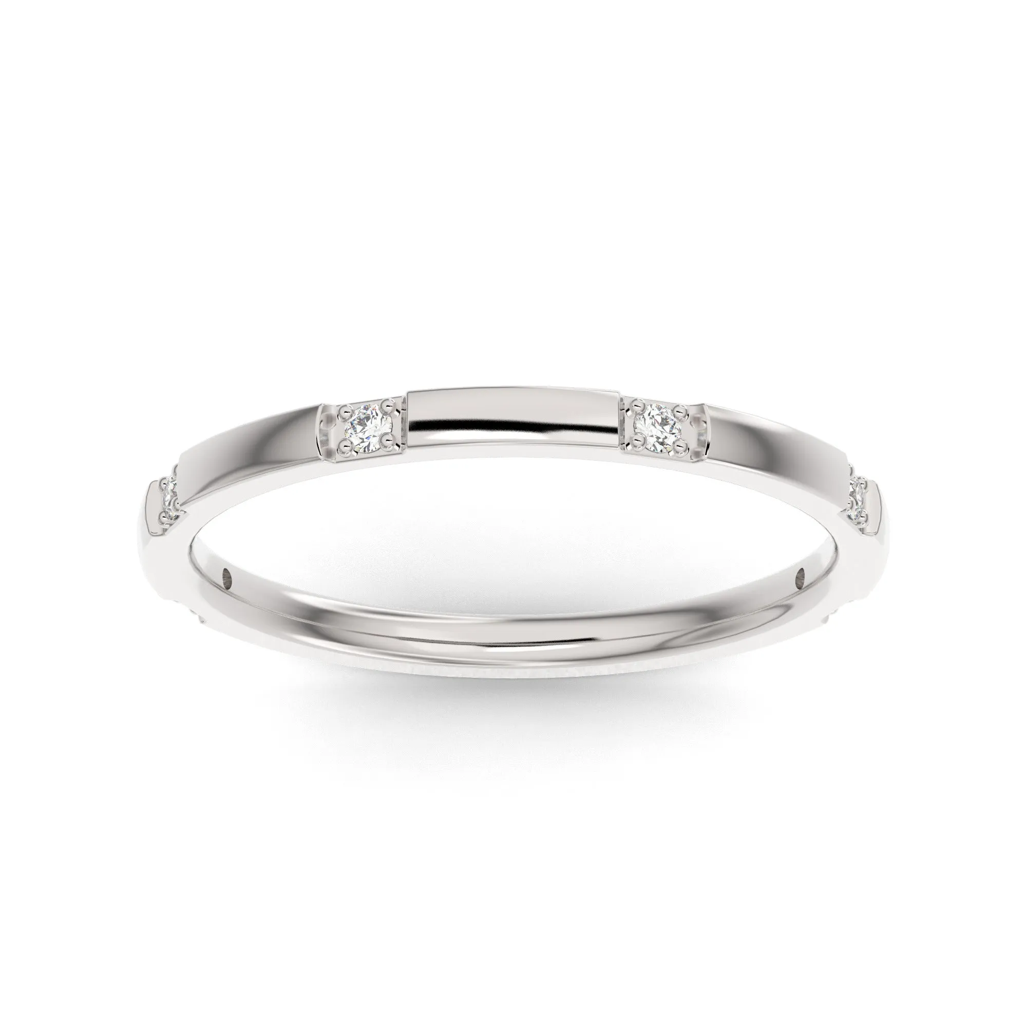 14K White Gold Six Spaced Stone Lab Grown Diamond Wedding Band