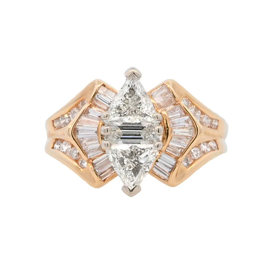 14K Yellow Baguette Diamond 1.50Ct Contemporary Engagement Ring