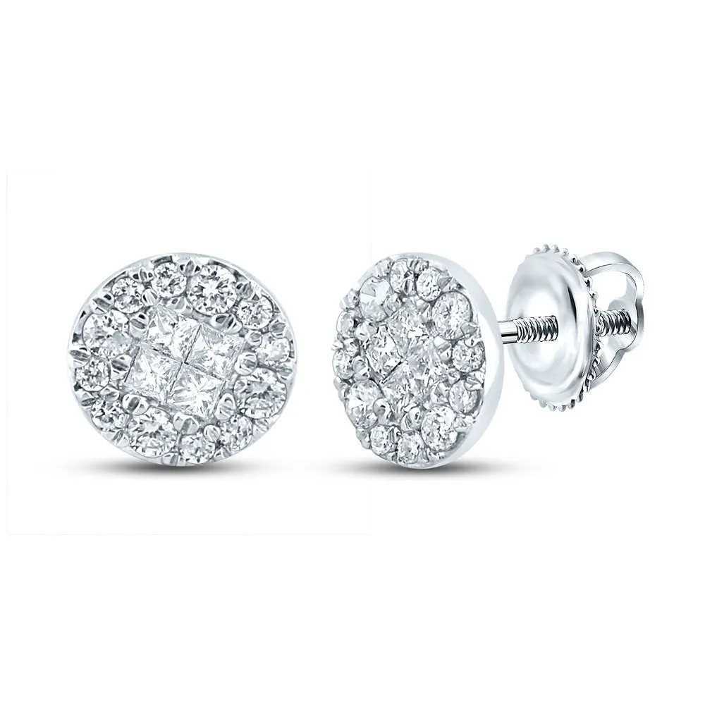 14kt White Gold Diamond Circle Earrings - Sparkling Elegance