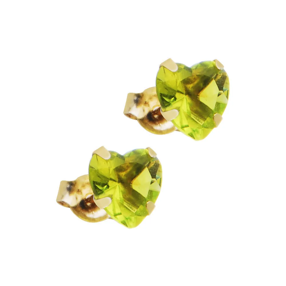 14kt Yellow Gold .47 Carat CZ Heart August Birthstone Earrings