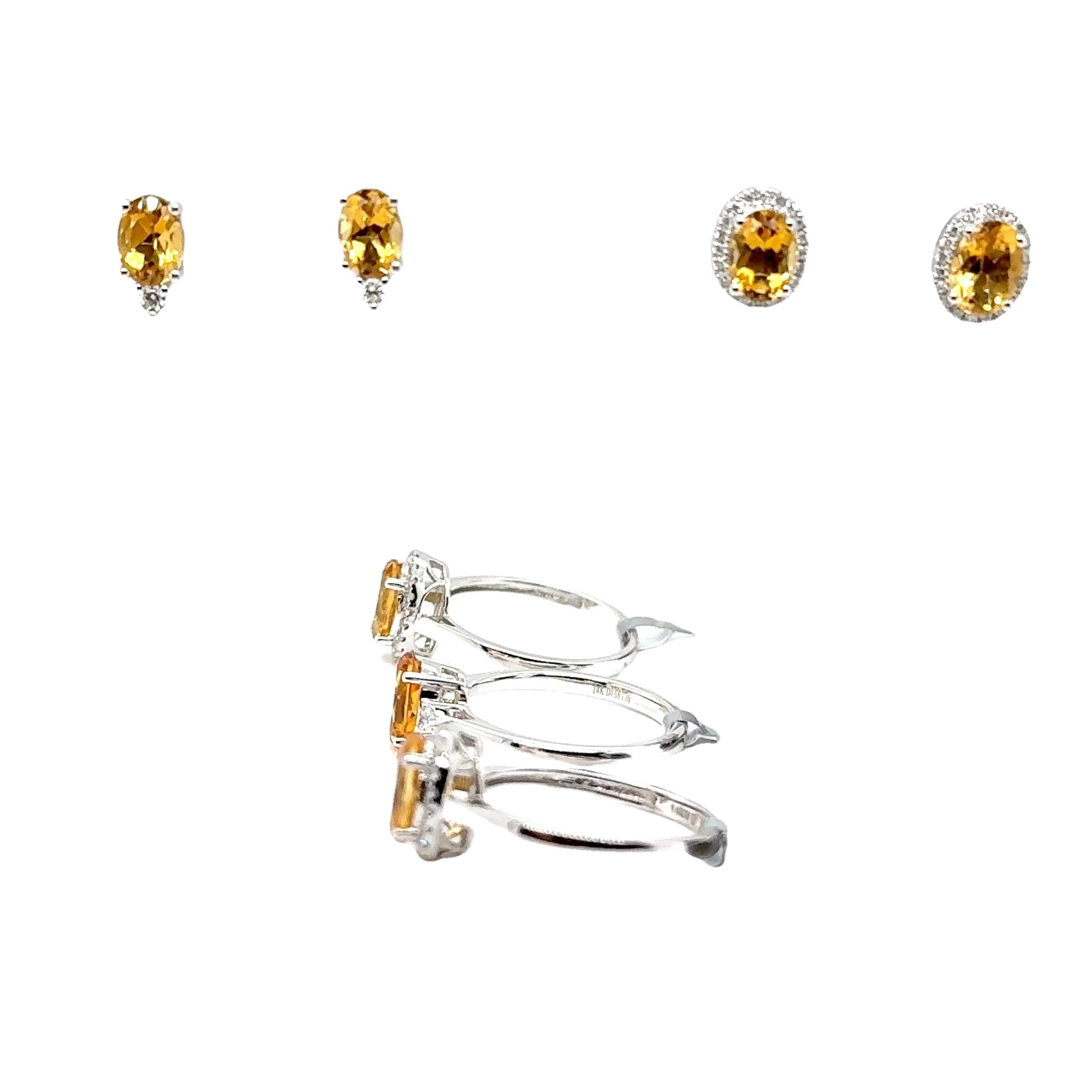 14KW Oval Citrine & Diamond Fashion Rings & Earrings