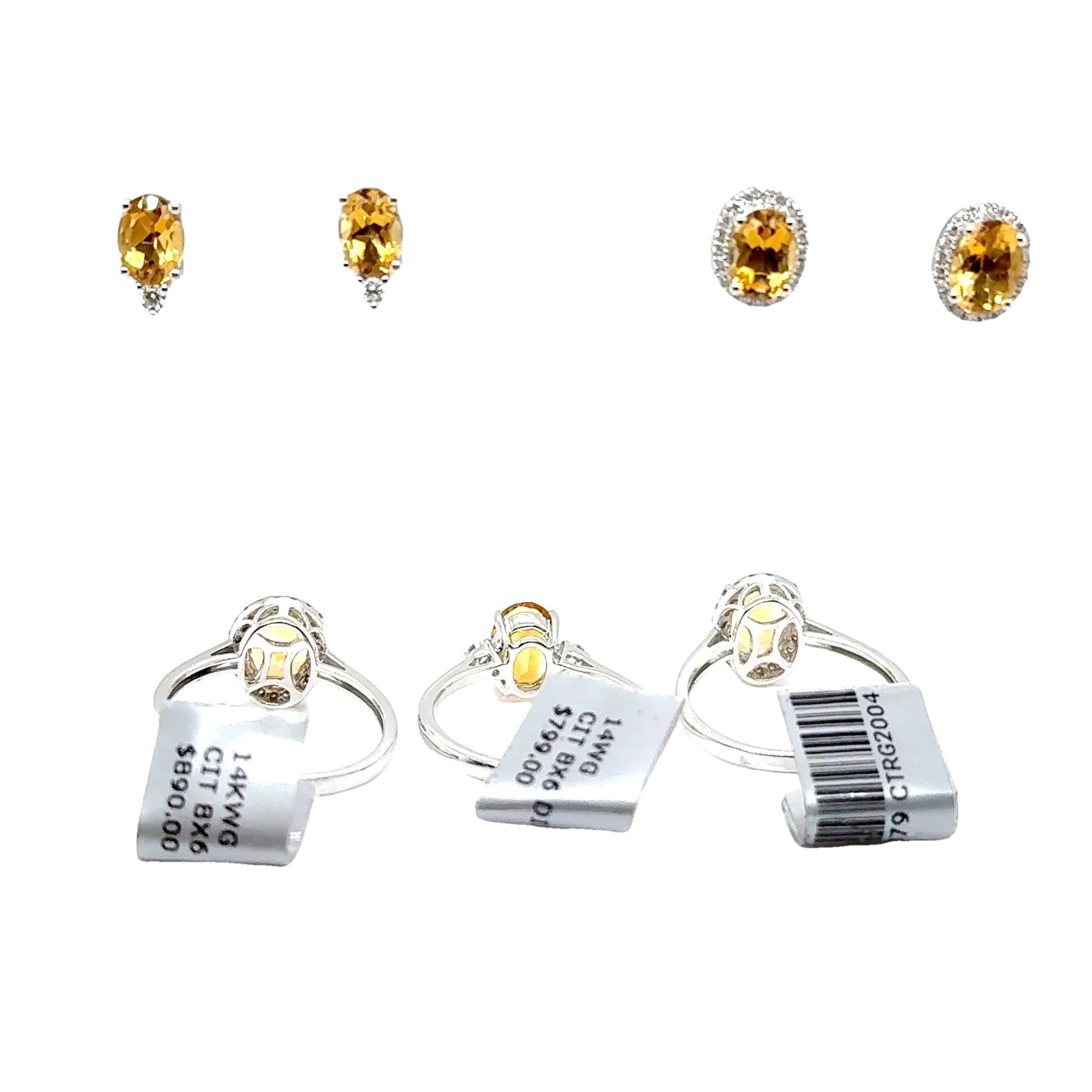 14KW Oval Citrine & Diamond Fashion Rings & Earrings