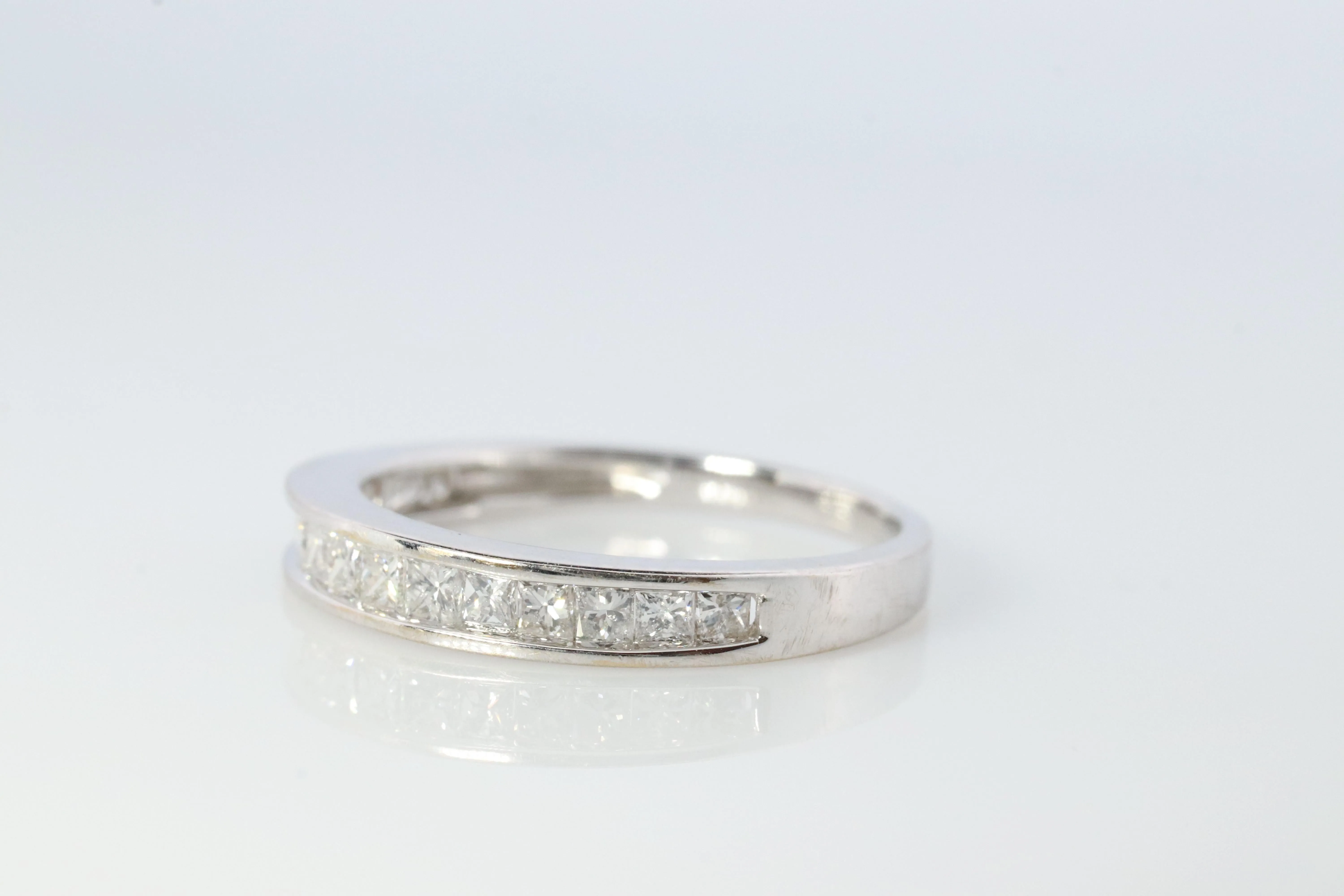 18k Diamond Princess eternity band. 18k White Gold 0.5ctw half anniversary Ring.