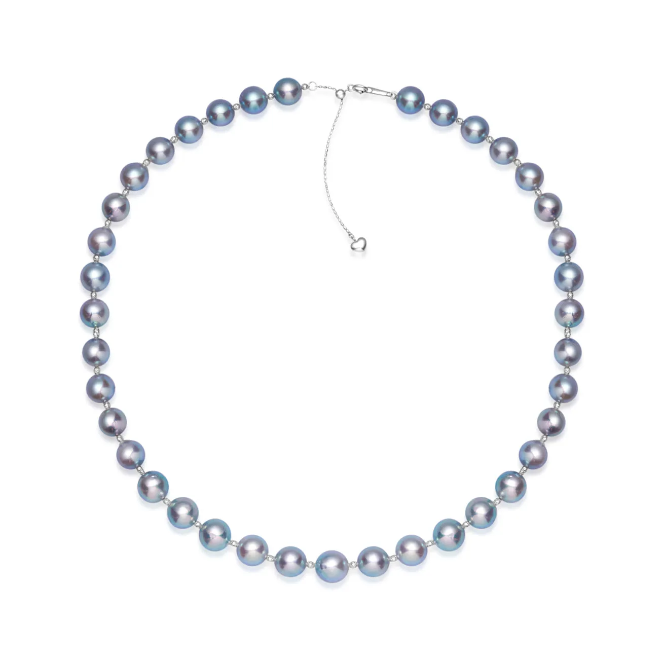 18k Gold Top Lustre Silver Blue Akoya Pearl Necklace KN00256