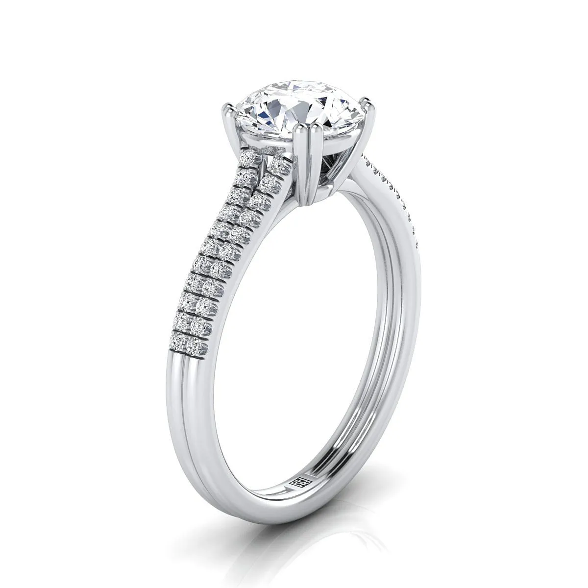 18K White Gold Round Brilliant Garnet Double Row Double Prong French Pave Diamond Engagement Ring -1/6ctw