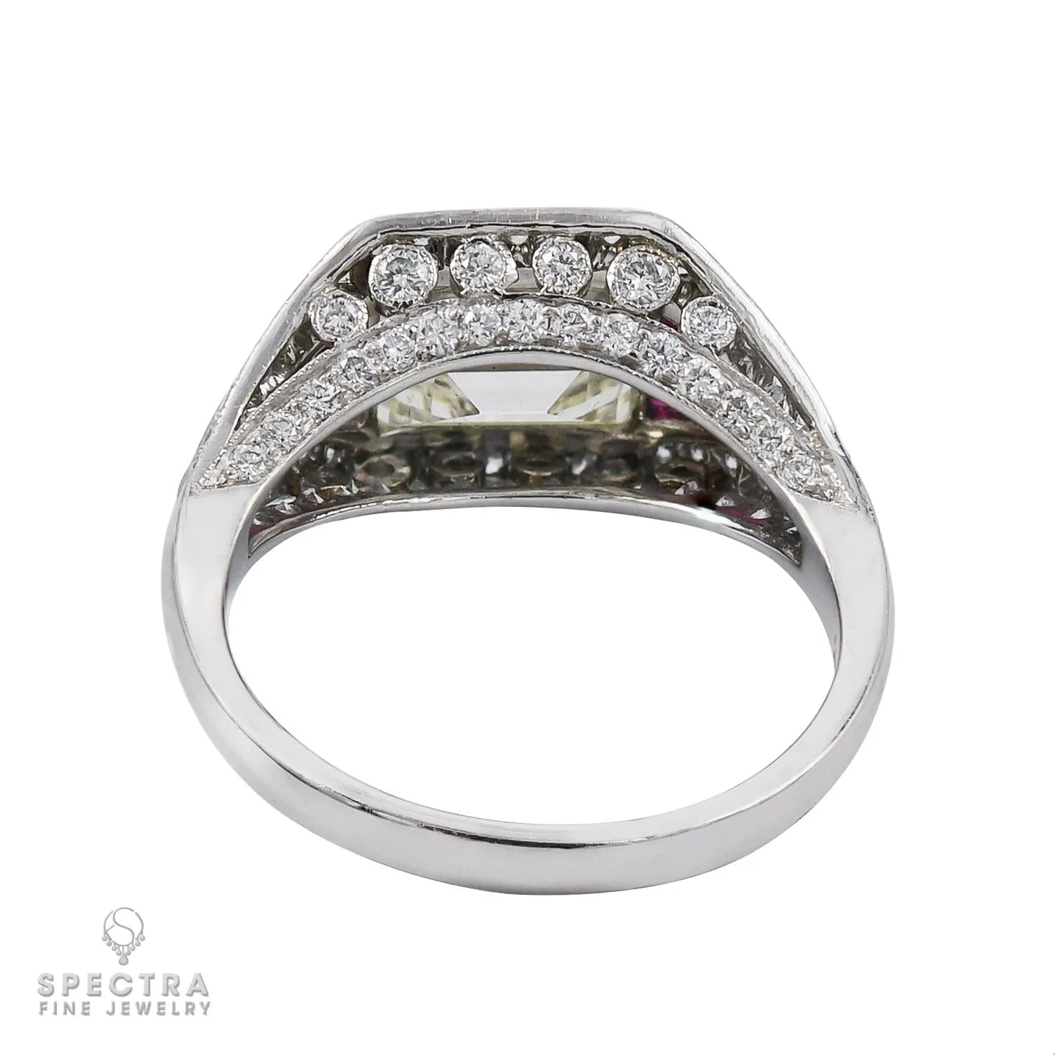 2.0 Carat Emerald-Cut Diamond Ruby Platinum Engagement Ring