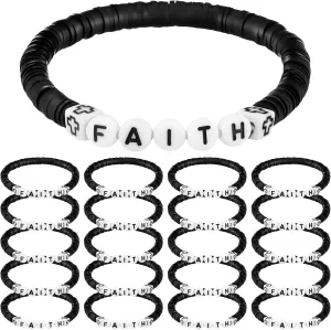 20 Pcs Faith Cross Beads Bracelet Bulk Stackable Clay Beaded Bracelets Inspirational Christian Bracelets for Women Friendship Bracelets for Birthday Jewelry Cheer Religious Gifts