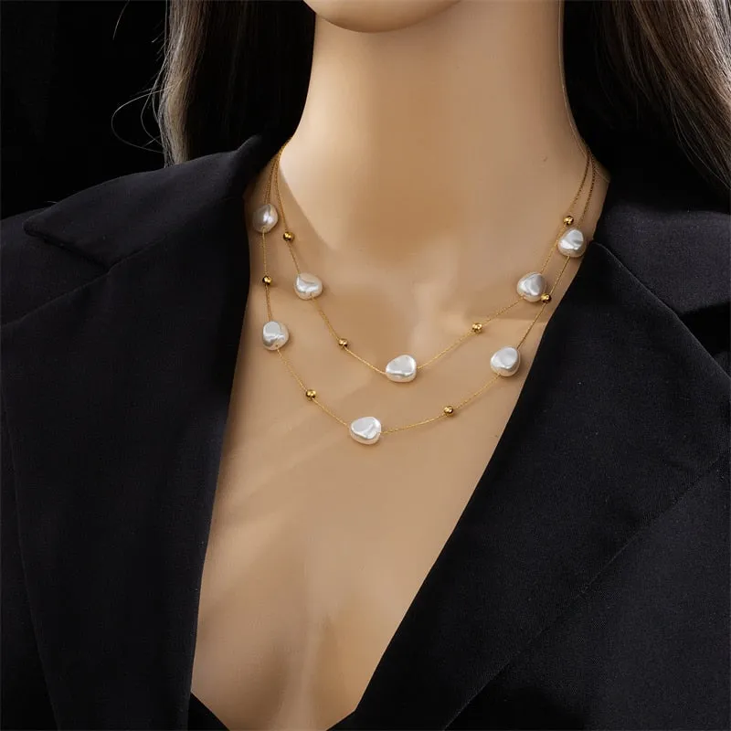 316L Stainless Steel 2in1 Large Pearl Pendant Necklace For Women