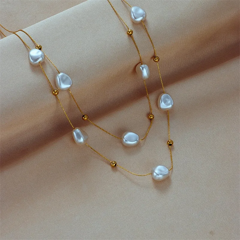316L Stainless Steel 2in1 Large Pearl Pendant Necklace For Women