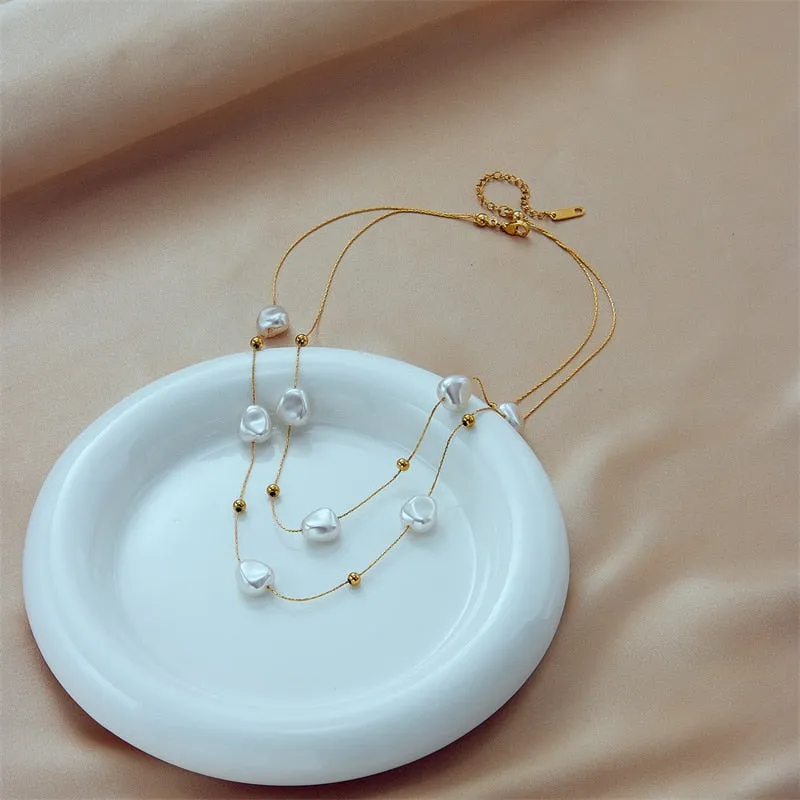 316L Stainless Steel 2in1 Large Pearl Pendant Necklace For Women