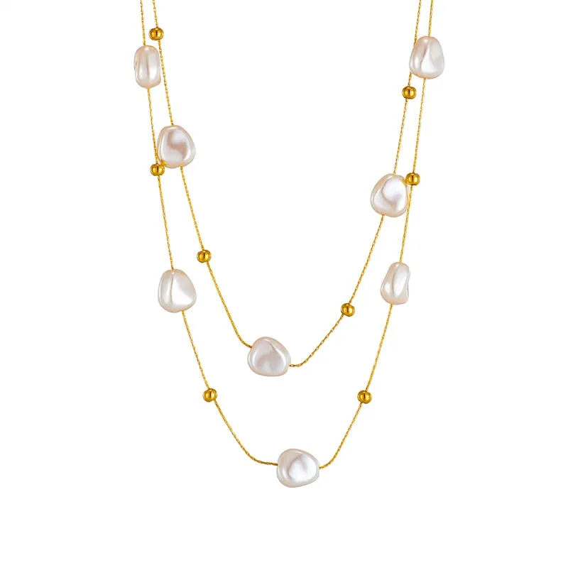 316L Stainless Steel 2in1 Large Pearl Pendant Necklace For Women