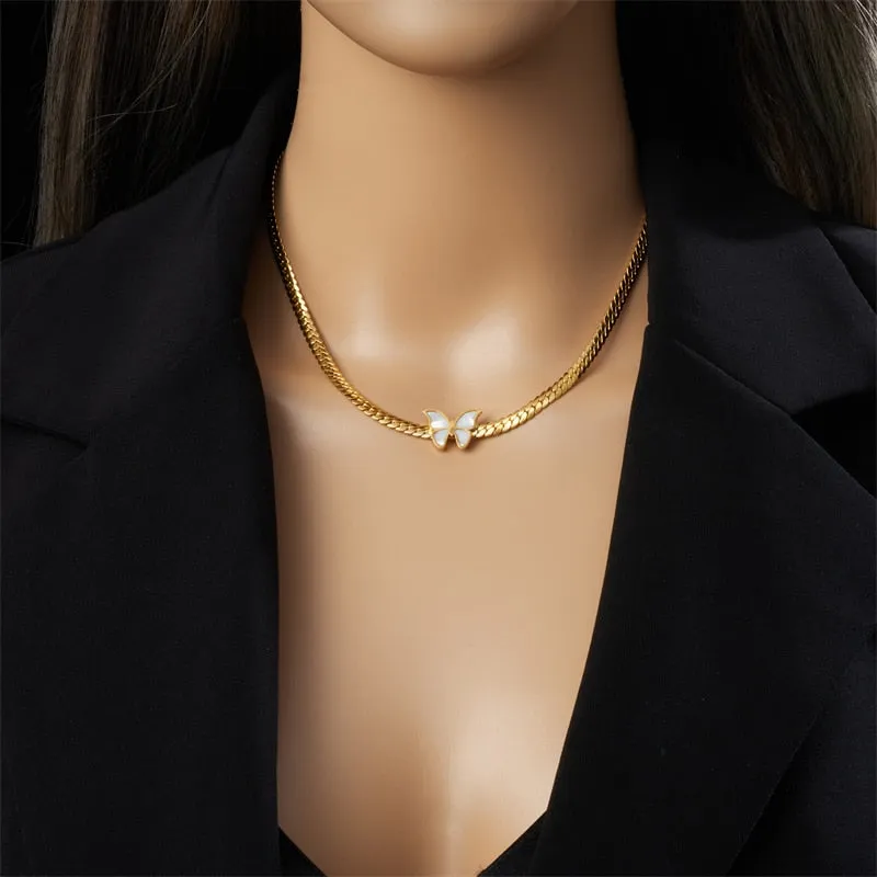316L Stainless Steel Butterfly Choker Necklace For Women