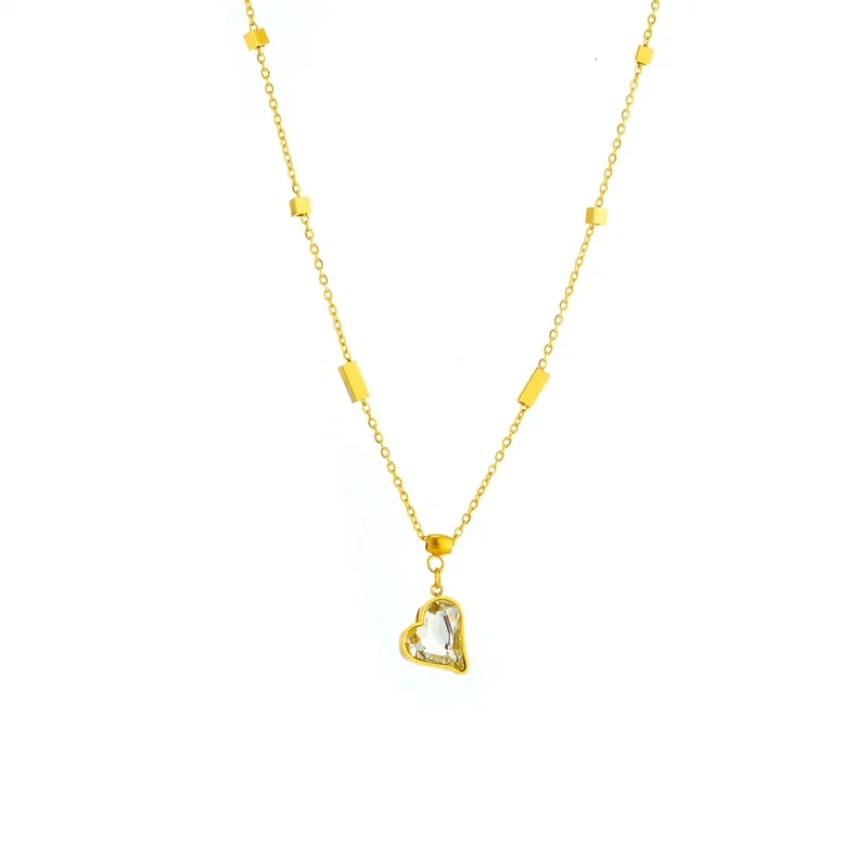 316L Stainless Steel Heart-Shaped Zirconia Crystal Pendant Necklace For Women