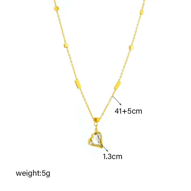 316L Stainless Steel Heart-Shaped Zirconia Crystal Pendant Necklace For Women