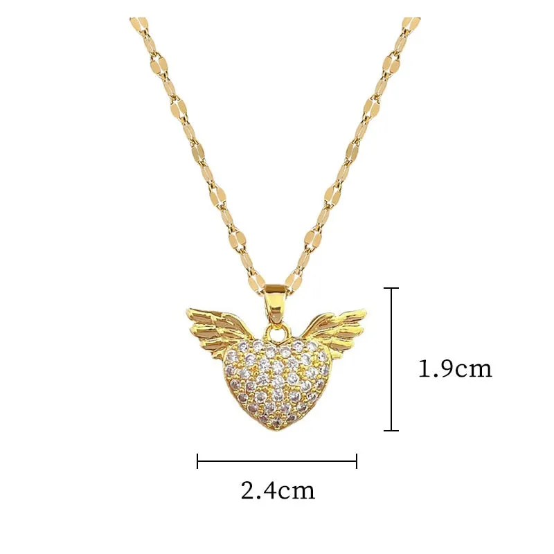 316L Stainless Steel Heart Wings Pendant Necklace For Women