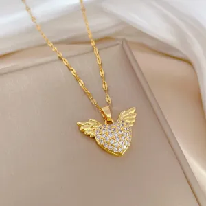316L Stainless Steel Heart Wings Pendant Necklace For Women