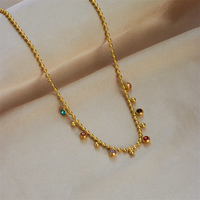 316L Stainless Steel Multicolor Crystal Zircon Necklace For Women