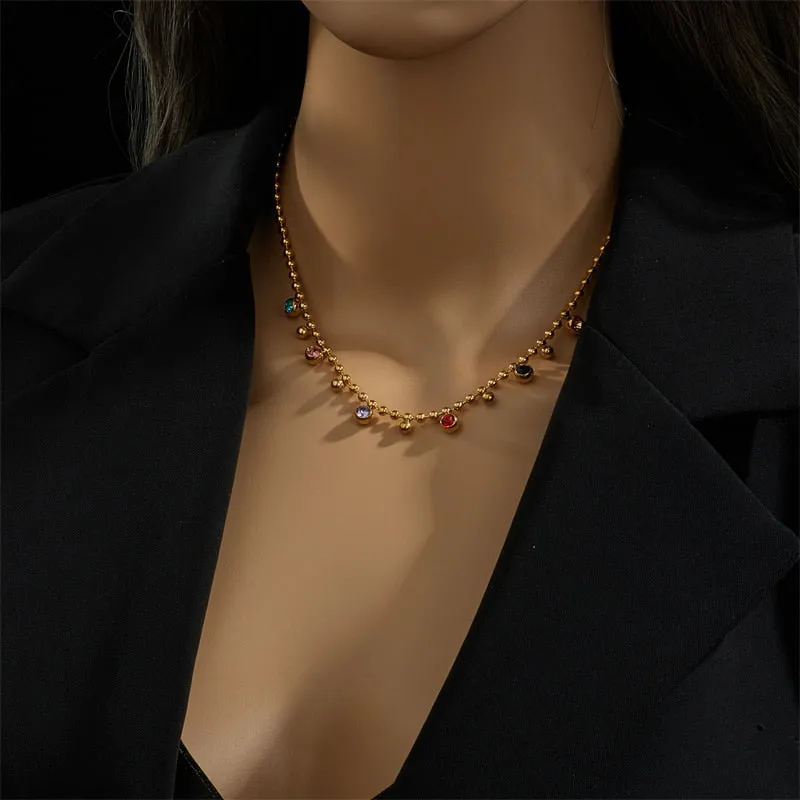 316L Stainless Steel Multicolor Crystal Zircon Necklace For Women