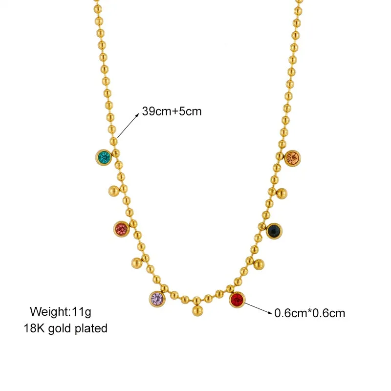 316L Stainless Steel Multicolor Crystal Zircon Necklace For Women